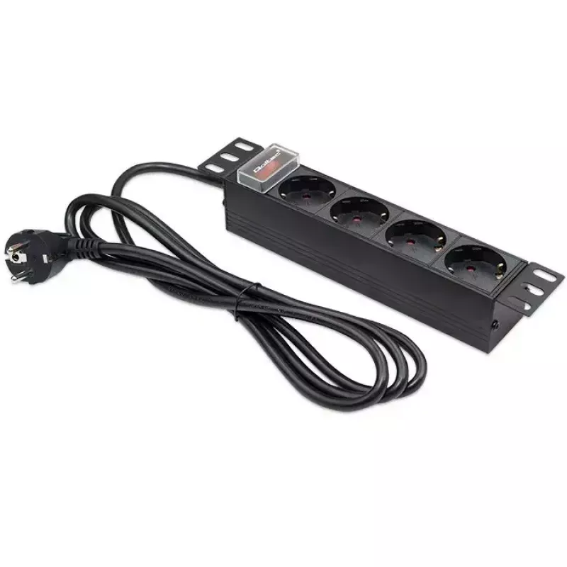 Ciabatta QOLTEC 54603 — montabile a rack 1U, ingresso 16A, 4× prese Schuko