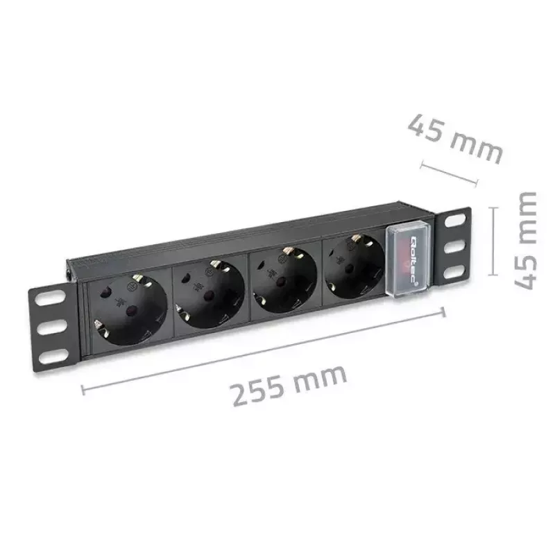Ciabatta QOLTEC 54603 — montabile a rack 1U, ingresso 16A, 4× prese Schuko