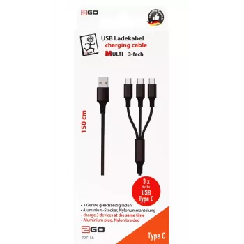 Cavo USB 2GO 797156 1,5 m USB B 3 x USB C nero