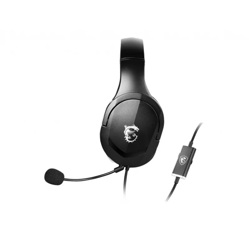 MSI IMMERSE GH20 Headset gaming '3,5 mm inline con accessorio splitter audio, nero, driver da 40 mm, microfono unidirezionale, compatibilità PC e multipiattaforma'
