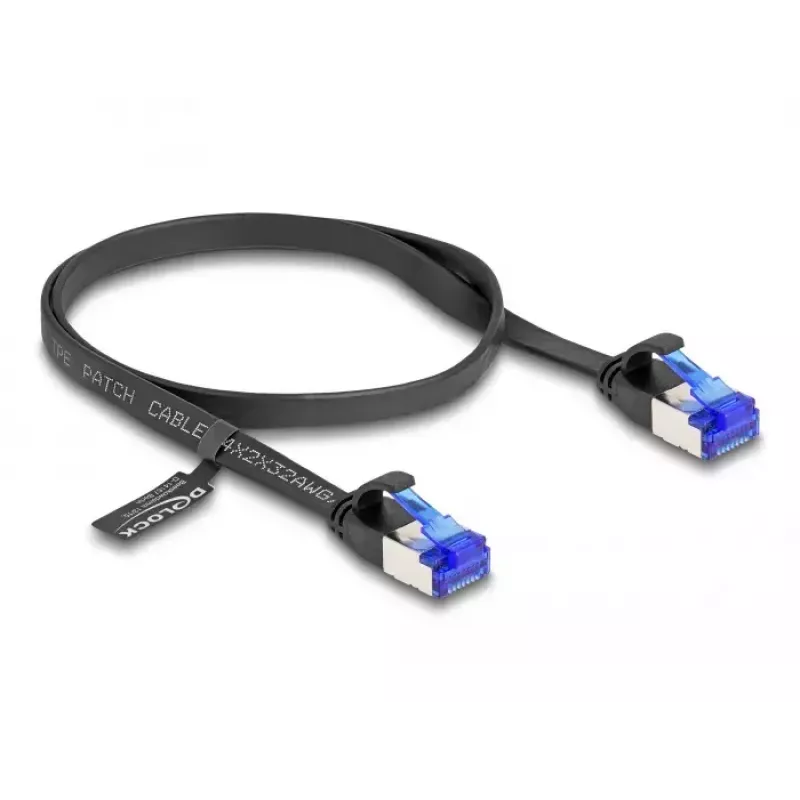 Cavo di rete DeLOCK RJ45 patch piatto connettore maschio su connettore maschio Cat.6A 0,5 m nero