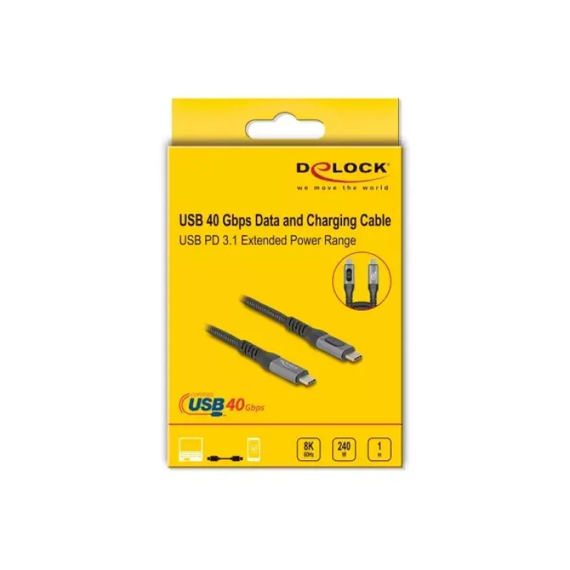Cavo coassiale dati e ricarica rapida DeLOCK USB 40 Gbps 1 m USB PD 3.1 240 W