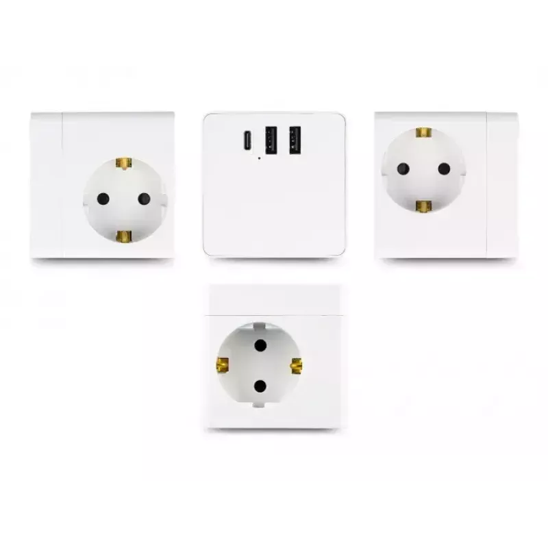 DeLOCK 11497 Cubo presa a 3 vie con cavo di prolunga da 1,5 m, caricatore USB, protezione bambini, bianco