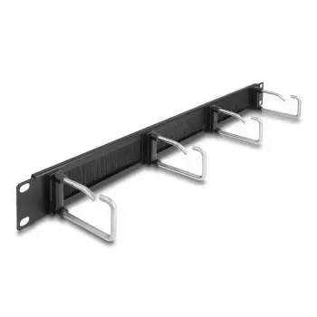 Pannello di gestione cavi DeLOCK 19 pollici barra con spazzole 4 ganci in metallo nero
