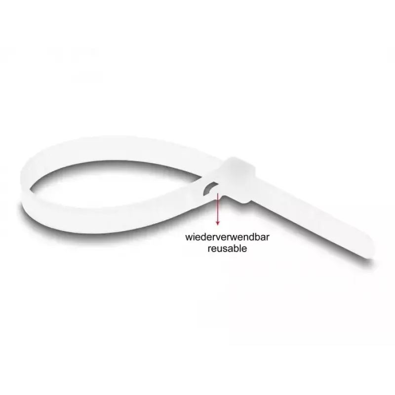 DeLOCK Fascette riutilizzabili, 200 x 7.2 mm, bianco, 100 pz.