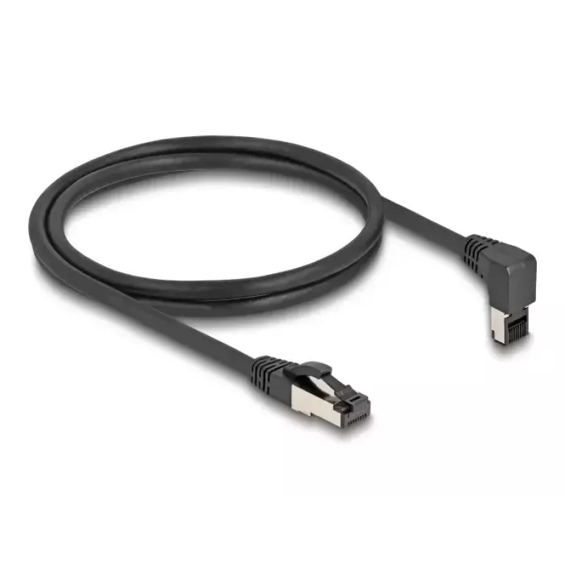 Cavo di rete DeLOCK RJ45 Cat.8.1 angolare 90° verso il basso / dritto 0,5 m nero