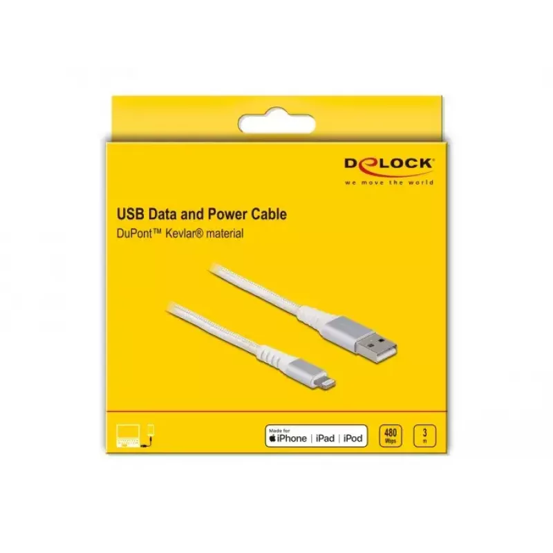 Cavo dati e di ricarica USB DeLOCK per iPhone iPad iPod 3 m Lightning