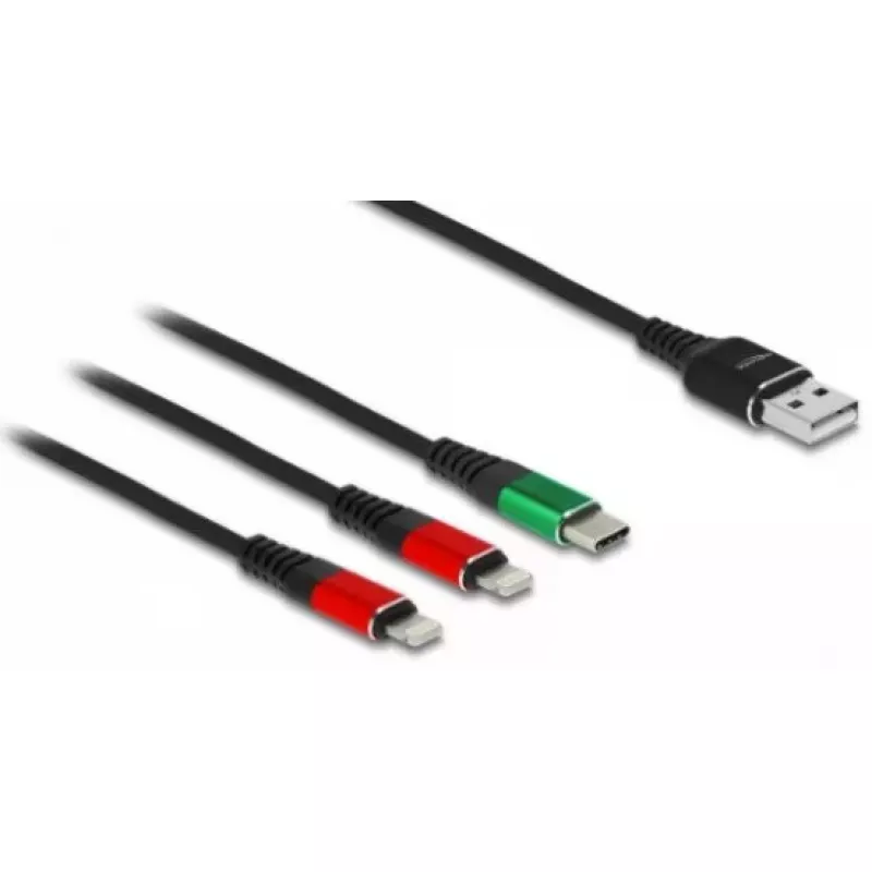 Cavo di ricarica USB DeLOCK 3 in 1 Type-A a 2 × Lightning USB Type-C 1 m