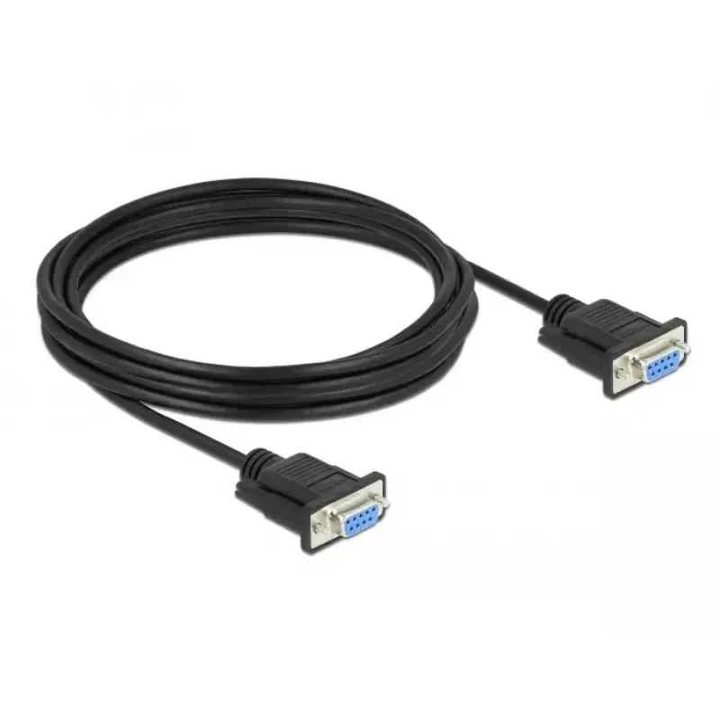 Delock Cavo null-modem RS-232, D-Sub 9 femmina-femmina, custodia connettore sottile, 4 m, nero