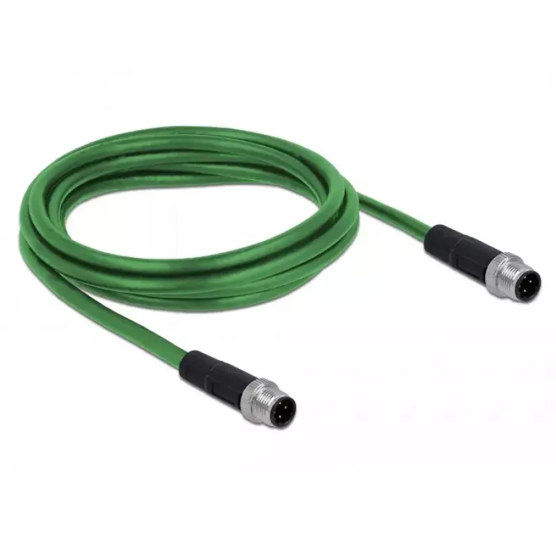 DeLOCK 85918 Cavo industriale M12 codifica D a 4 pin spina-spina, SF/FTP, privo di alogeni, 2 m, verde