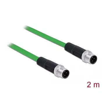 DeLOCK 85918 Cavo industriale M12 codifica D a 4 pin spina-spina, SF/FTP, privo di alogeni, 2 m, verde