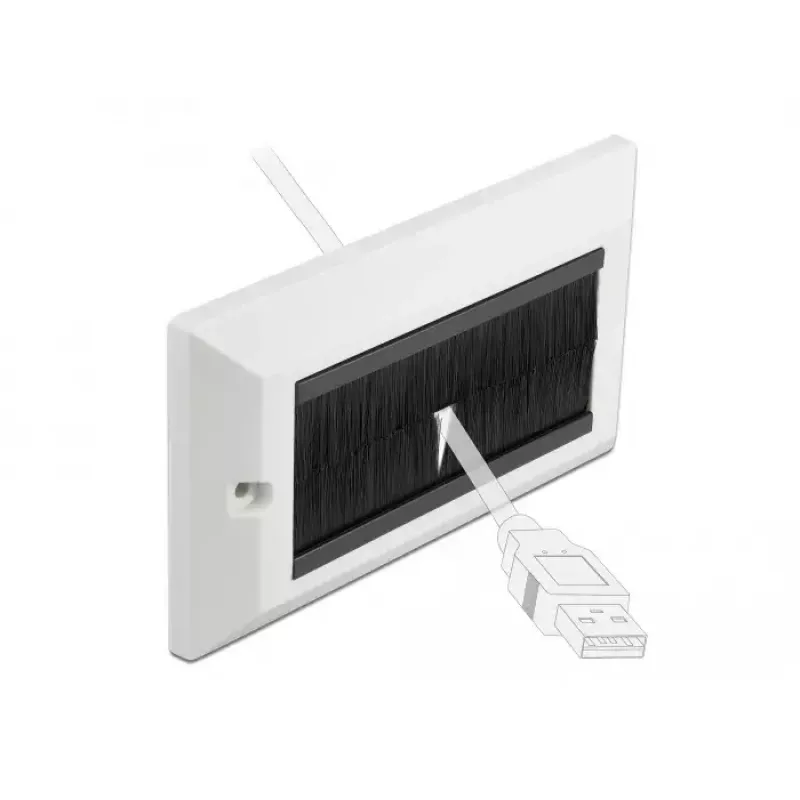 DeLOCK Piastra di copertura per gestione cavi 146 x 86 mm con strisce a spazzola nere, bianco (66492)