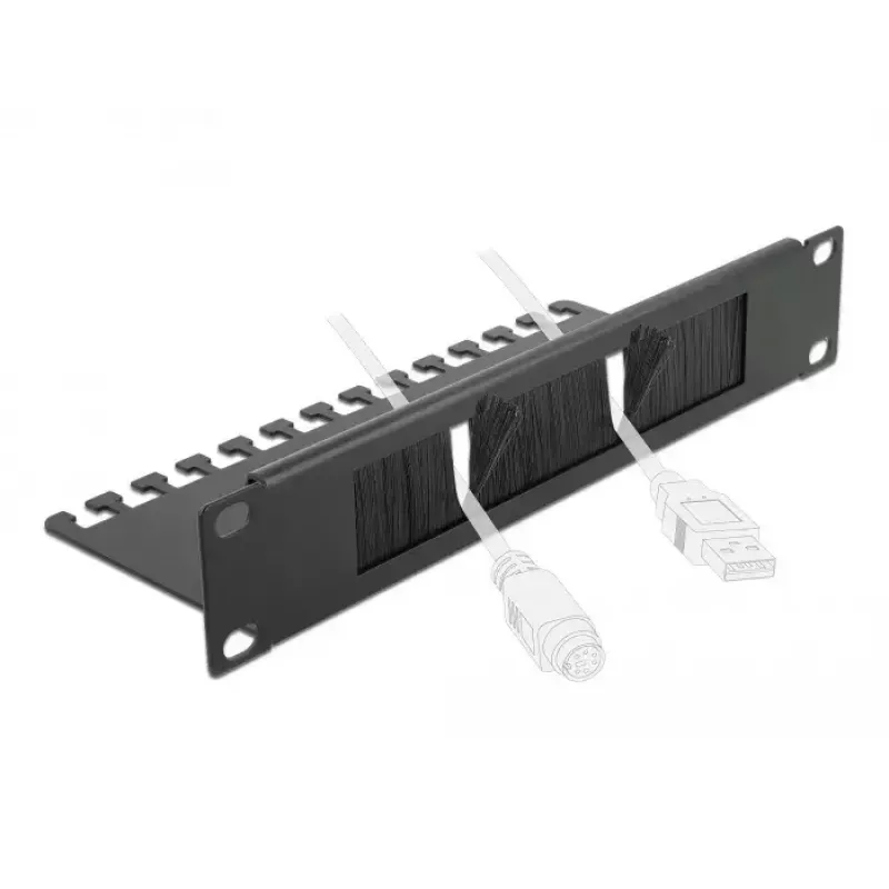 Pannello con setole DeLOCK 10 pollici barra passacavi con piastra di supporto cavi 1 U nero