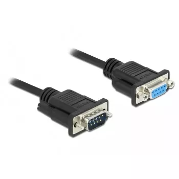 Delock Cavo null-modem RS-232, D-Sub 9 maschio-femmina, custodia connettore sottile, 1 m, nero