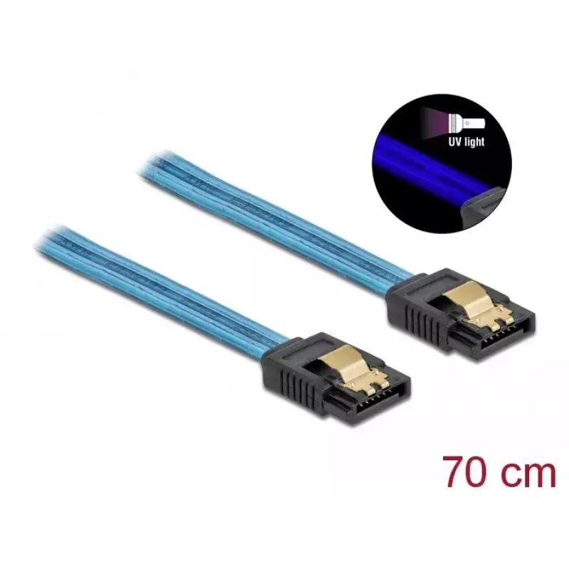 Cavo SATA DeLOCK 82133 effetto UV-Glow blu 70 cm