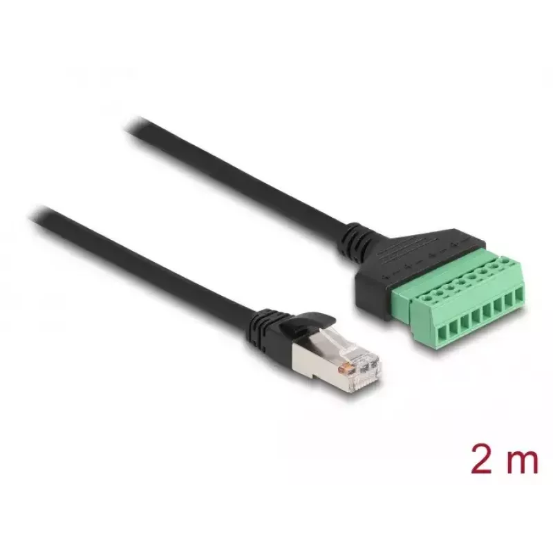 Cavo RJ45 DeLOCK Cat.6 maschio a adattatore morsettiera 2 m nero verde