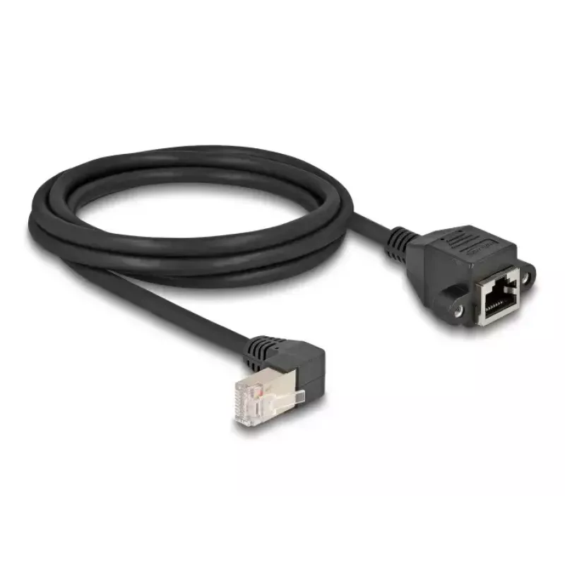 Prolunga di rete DeLOCK S/FTP RJ45 90° piegata a RJ45 Cat.6A 2 m nero