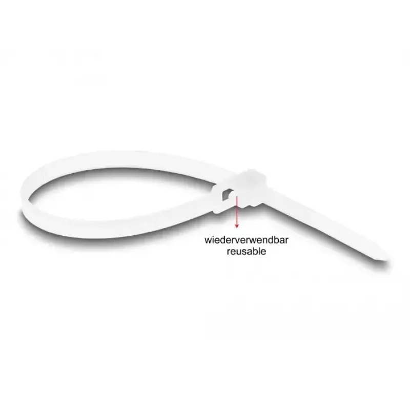 DeLOCK Fascette riutilizzabili, 200 x 4.8 mm, bianco, 100 pz.