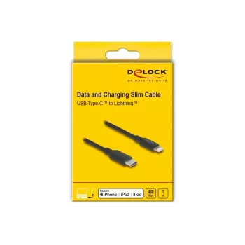 Cavo DELOCK USB-C su Lightning sottile 1 m, Lightning ↔ USB-C, 9 V 3 A, 3,3 mm, MFi