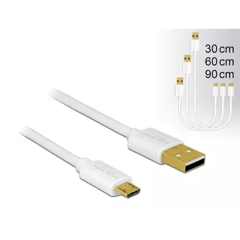Delock Cavo dati e ricarica USB 2.0 Type-A a Micro-B, set da 3 pezzi, bianco