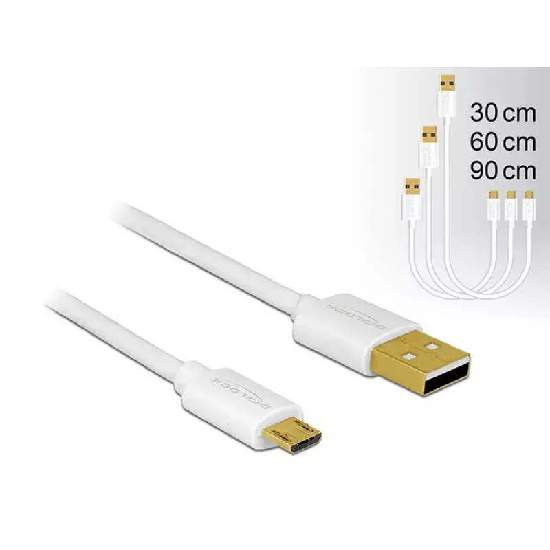 Delock Cavo dati e ricarica USB 2.0 Type-A a Micro-B, set da 3 pezzi, bianco