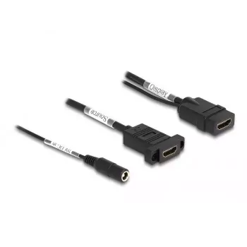 Cavo HDMI DeLOCK 4K 60 Hz con alimentazione DC 2,1 x 5,5 mm 0,30 m Panel-Mount