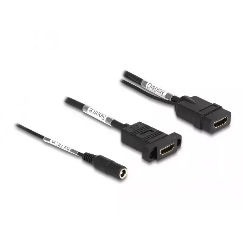 Cavo HDMI DeLOCK 4K 60 Hz con alimentazione DC 2,1 x 5,5 mm 0,30 m Panel-Mount