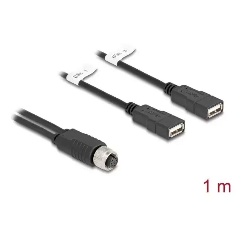 Cavo sensore/attuatore DeLOCK 1 m M12 2 x USB Type-A nero 60290