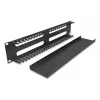 Pannello di instradamento per cable management 19 pollici 2U DELOCK metallo nero con 4 aperture