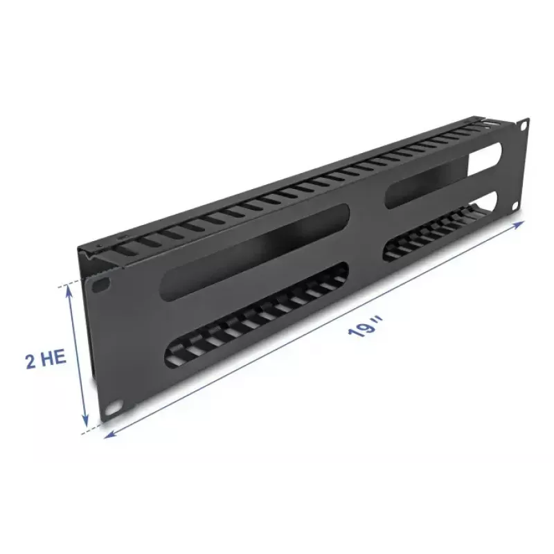 Pannello di instradamento per cable management 19 pollici 2U DELOCK metallo nero con 4 aperture