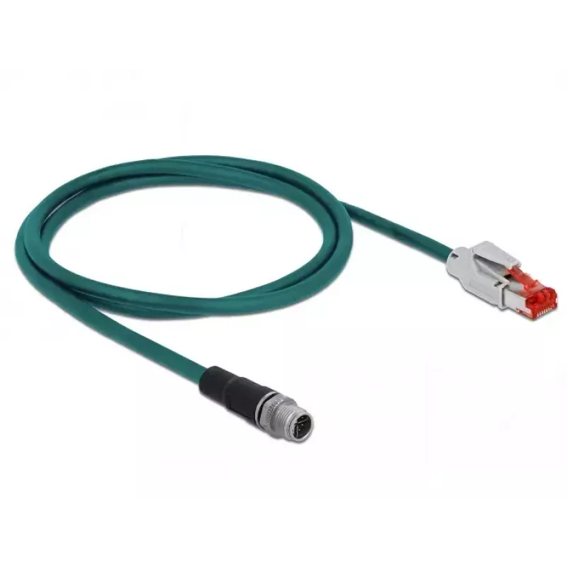 DeLOCK 85425 Cavo di rete industriale M12 codifica X a 8 pin spina a spina RJ45, 1 m, blu acqua