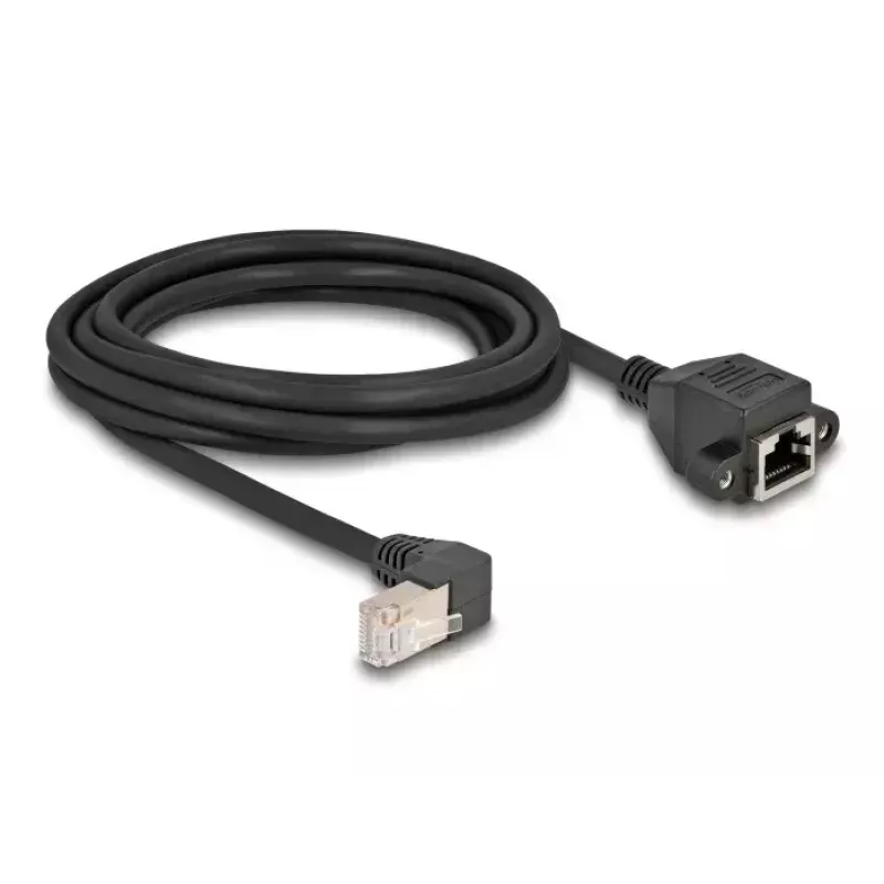 Prolunga di rete DeLOCK S/FTP RJ45 90° piegato su RJ45 Cat.6A 3 m nero