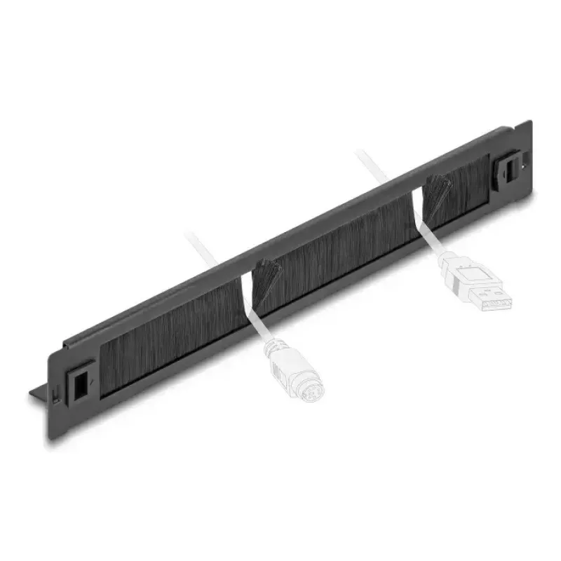 DeLOCK 66552 pannello a spazzola da 19" con supporto per cavi, senza attrezzi, 1U, metallo, nero