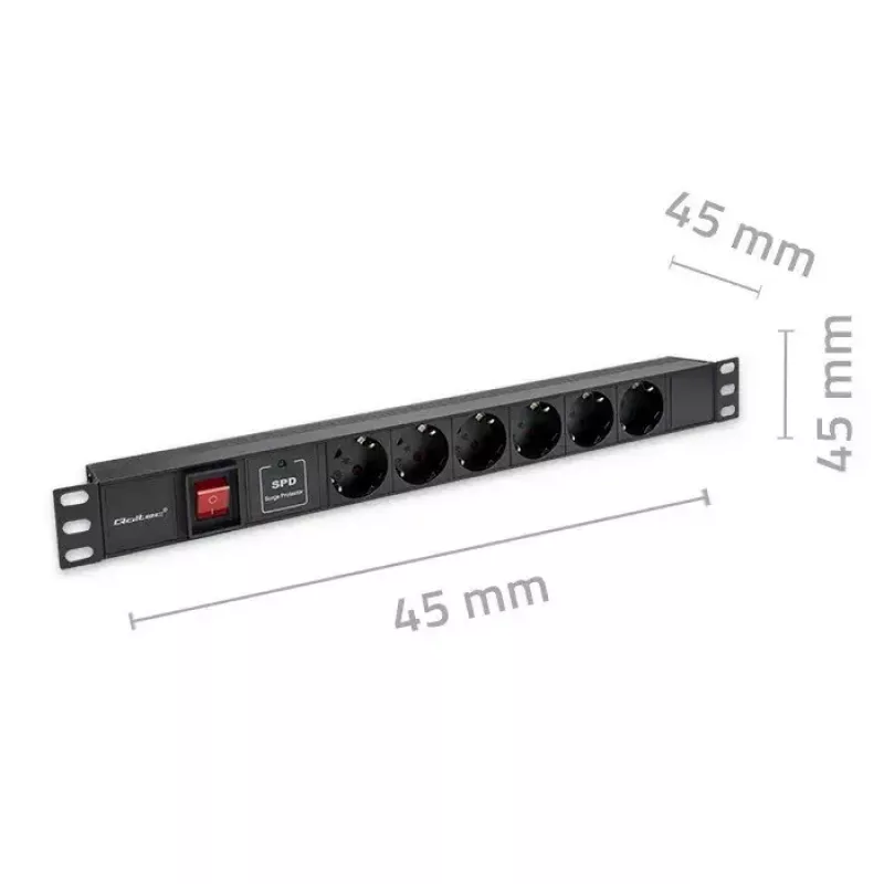 Ciabatta per RACK 19 1U QOLTEC PDU 16A 6xSCHUKO 1,8m