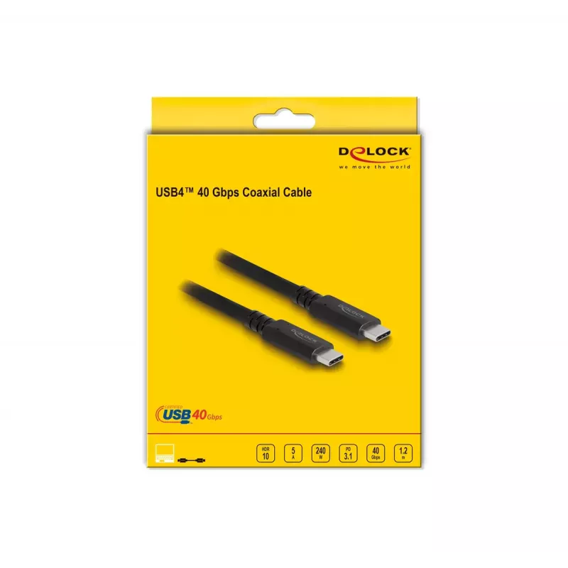Cavo coassiale USB4 DeLOCK 40 Gbit/s 1,2 m USB PD 3.1 240 W