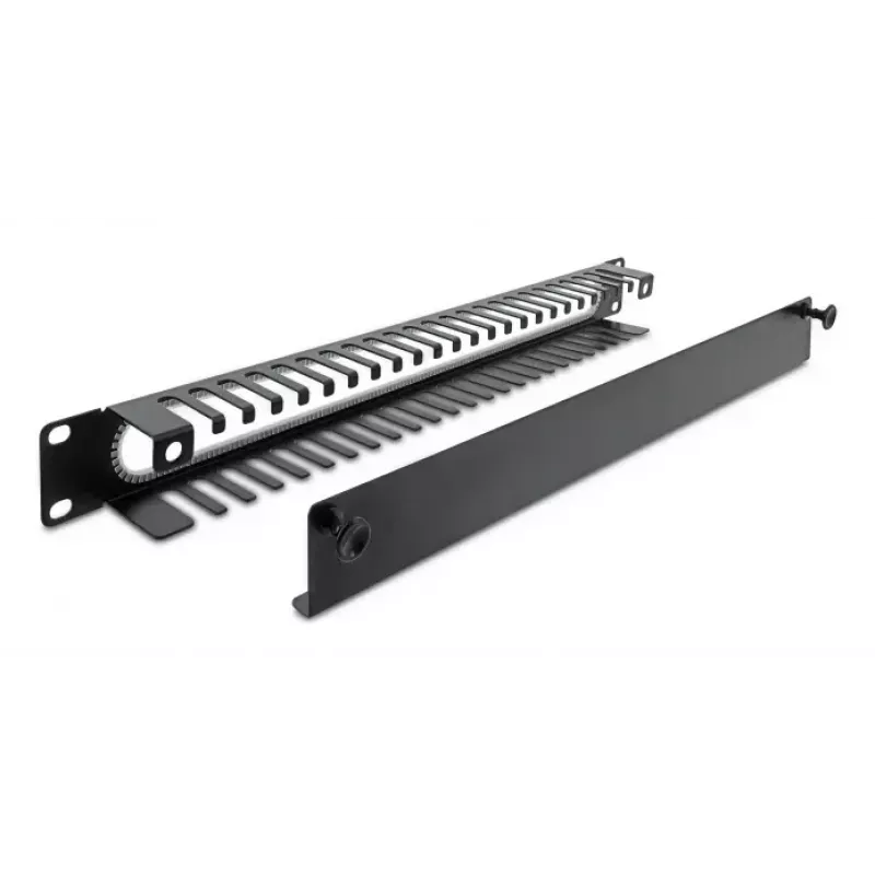 Pannello per gestione cavi DELOCK 67277 — acciaio, nero, accessorio rack 1HE