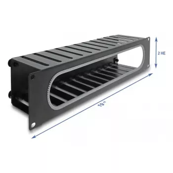 Pannello di gestione cavi DELOCK 67279 — accessorio rack in acciaio 2U, nero, apertura con protezione dei bordi