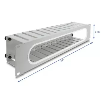 Pannello di gestione cavi DELOCK 67280 — pannello rack in acciaio 19 pollici 2U con apertura, grigio