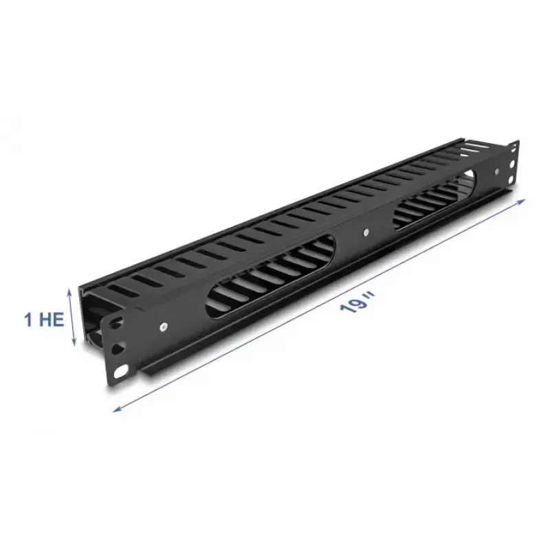 Piastra guida per gestione cavi DELOCK 19 pollici 1HE con 2 aperture, metallo/plastica, nero