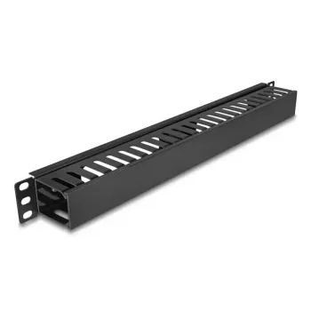 Piastra guida per gestione cavi DELOCK 19 pollici 1HE con 2 aperture, metallo/plastica, nero