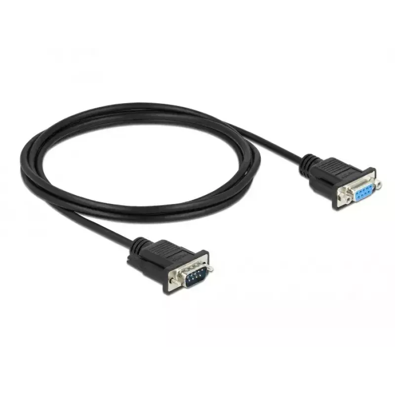 Delock Cavo null-modem RS-232, D-Sub 9 maschio-femmina, custodia connettore sottile, 2 m, nero