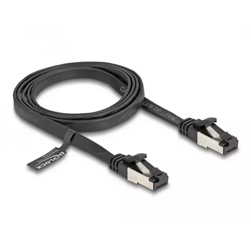 Cavo di rete DeLOCK RJ45 patch cable piatto connettore maschio su connettore maschio Cat.8.1 1 m nero
