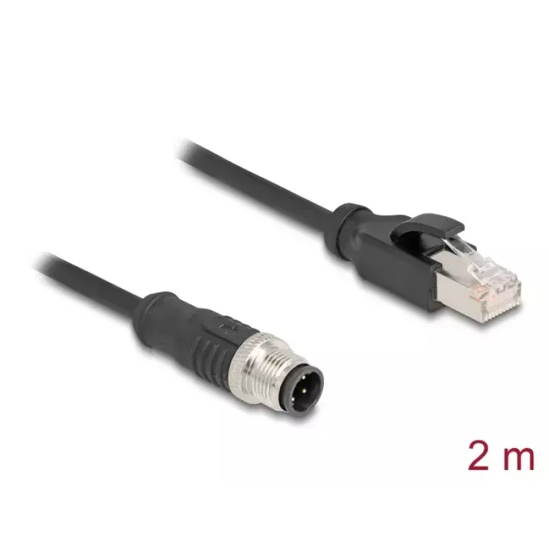 Cavo di rete DeLOCK M12 codifica D 4 poli maschio su RJ45 maschio Cat5e 2 m nero