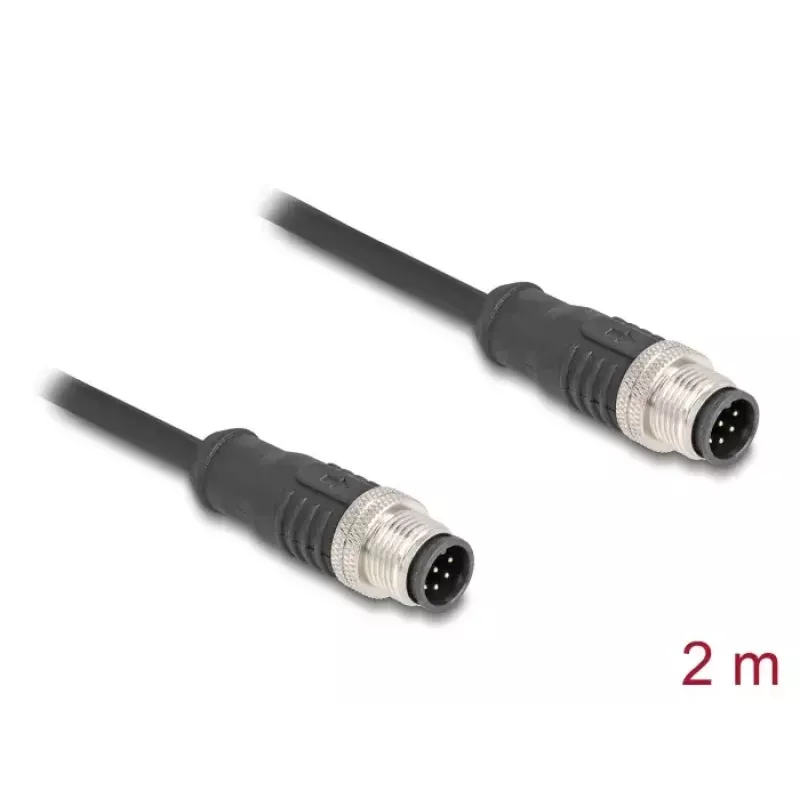 Cavo di rete DeLOCK M12 codifica A 8 poli maschio su maschio Cat5e 2 m nero