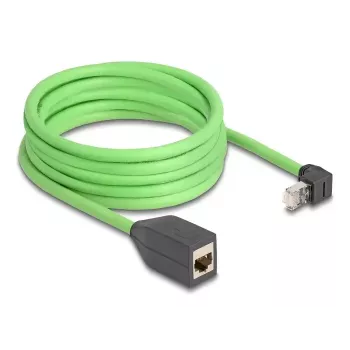Cavo di rete DeLOCK RJ45 Cat.6A connettore maschio angolare verso l'alto su connettore femmina 5 m verde
