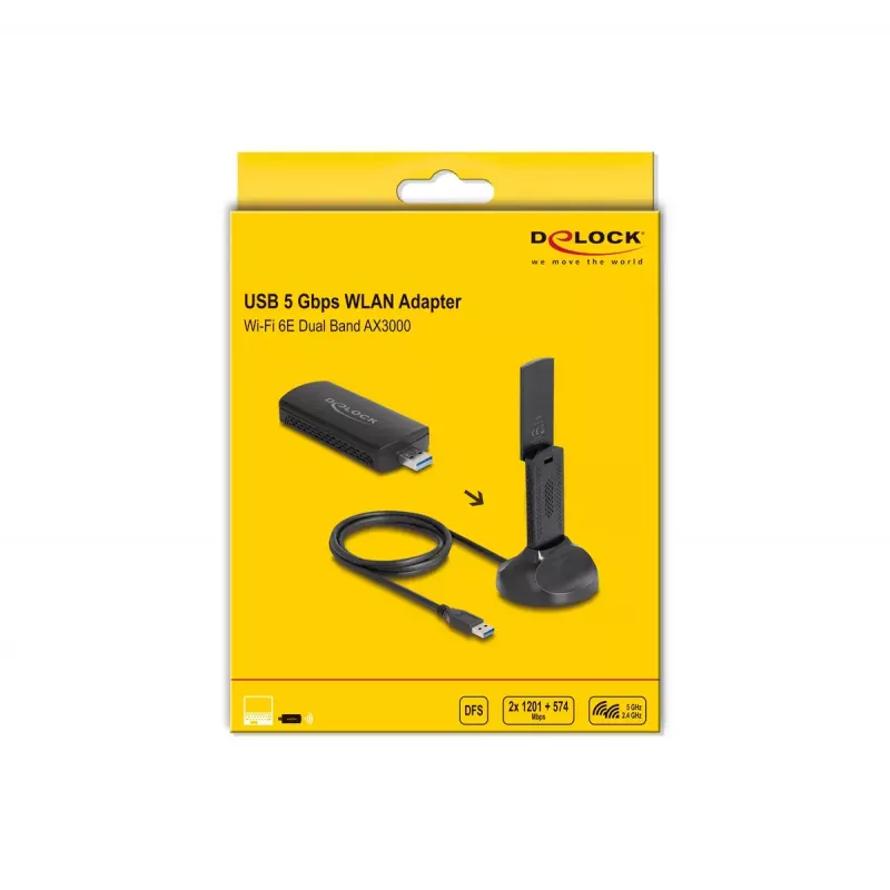 Adattatore Wi-Fi 6E Dual Band WLAN USB DeLOCK AX3000 1201 Mbps