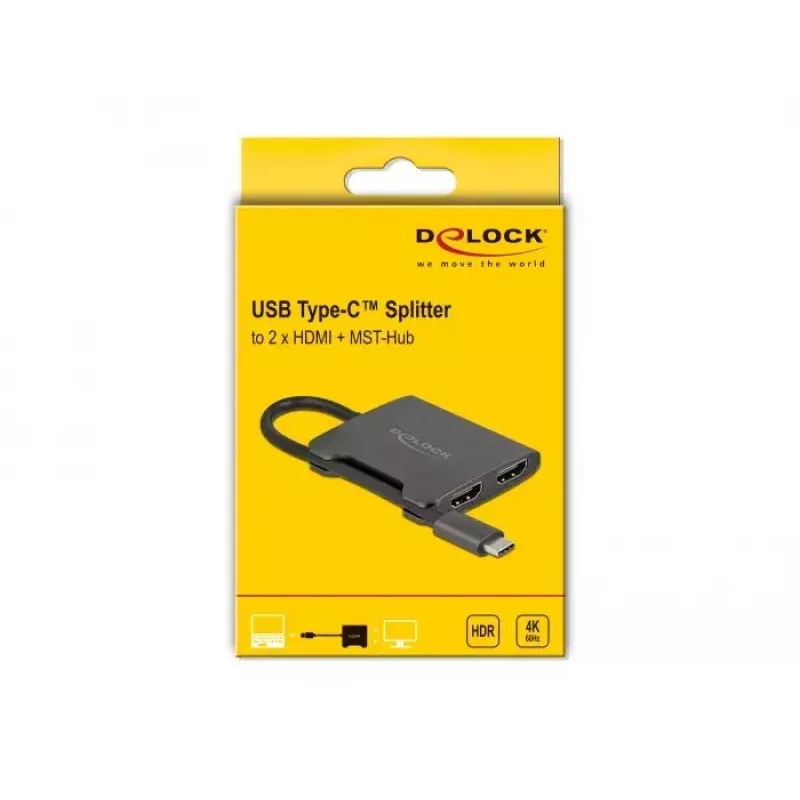 Splitter DeLOCK USB Type-C DP Alt Mode a 2 x HDMI MST 4K 60 Hz