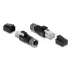 DELOCK adattatore M12 codifica D 4 poli femmina a RJ45 maschio, contatti dorati, nero