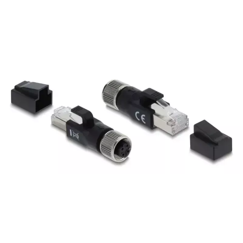 DELOCK adattatore M12 codifica D 4 poli femmina a RJ45 maschio, contatti dorati, nero