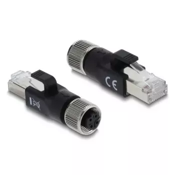 DELOCK adattatore M12 codifica D 4 poli femmina a RJ45 maschio, contatti dorati, nero